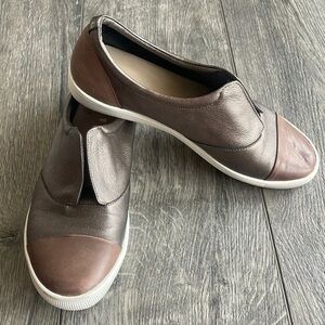 Ziera shoes dock pewter chargocal gray slip on leather sneaker casual size 8.5